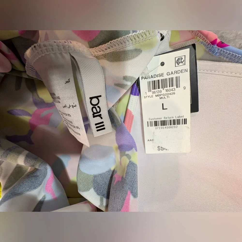 NWT Bar III White Pink Paradise Garden Floral Swim Beach Tankini Top Large‎ (A2)